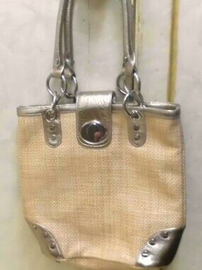 Bodhi Faux Straw/Leather Handbag with lots of hardware